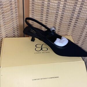 Cosy Island SoftBounce Pointed Toe Heeled Slingbacks Black Woman’s 7 NIB